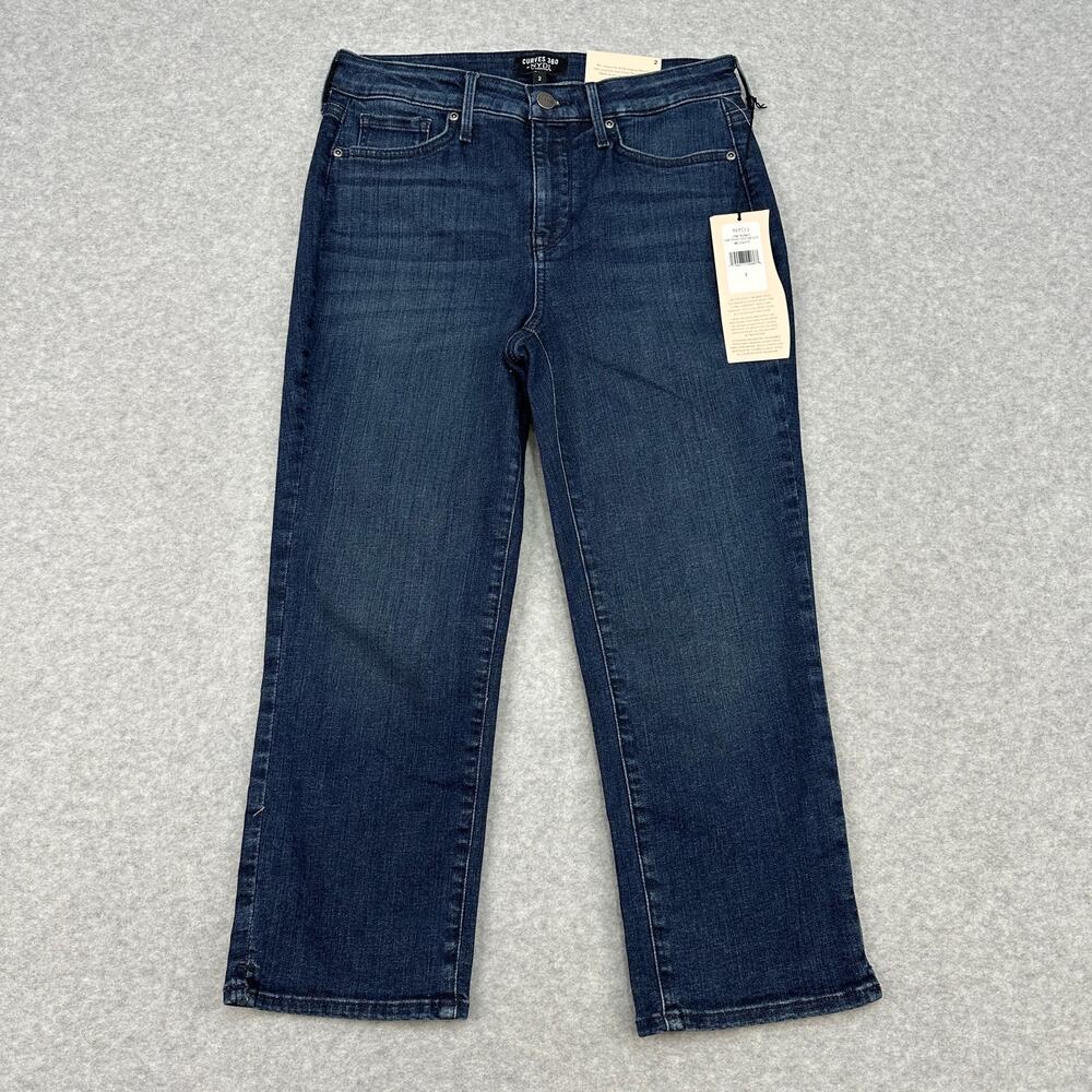 NYDJ Jeans Curves 360 Slim Straight WMNS 2 Dark Wash Crop Normcore Boho Denim